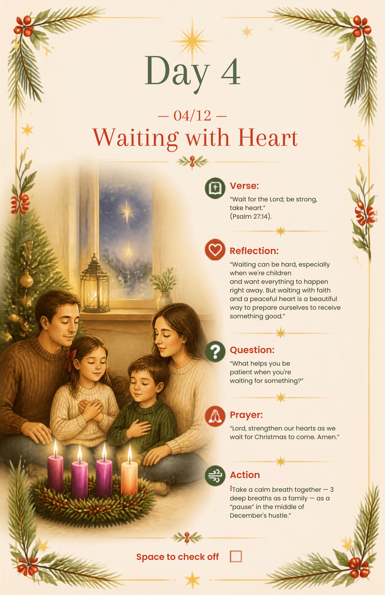 Day 4 — Waiting with Heart sample page